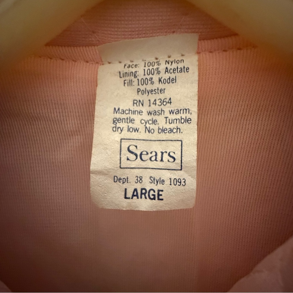 🌸 Vintage Sears Quilted Pink Bed Jacket | 1960s–70s Nylon Lace Sleepwear Large - Picture 9 of 9